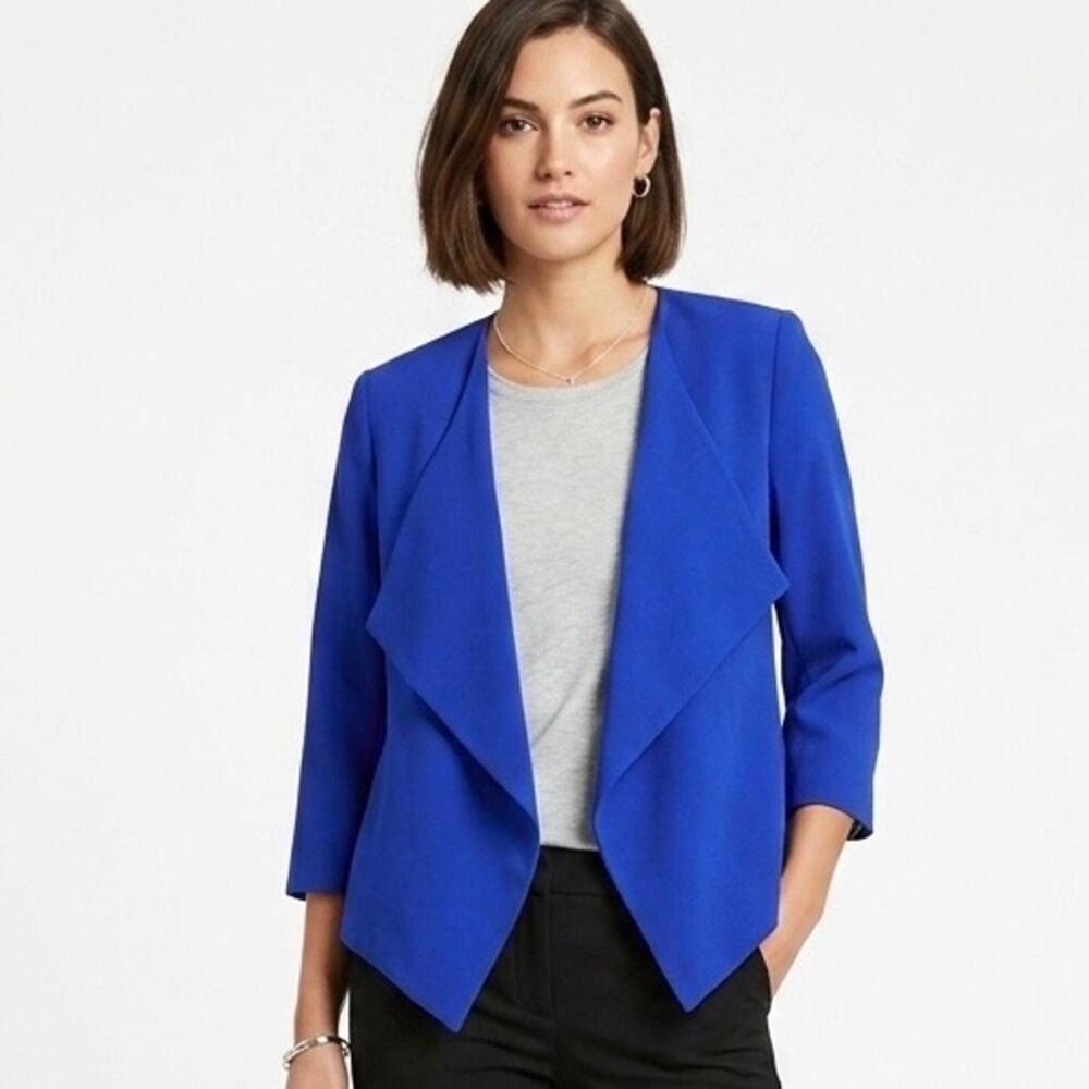 Sugarlips Women's Blazer Jacket XS Royal Blue Open Waterfall Cropped 3/4 Sleeve